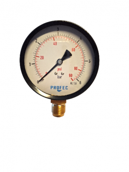 Druckmanometer 100 mm mit Anschluss unten 1/2 Zoll, Messbereich 0 bis 10 bar